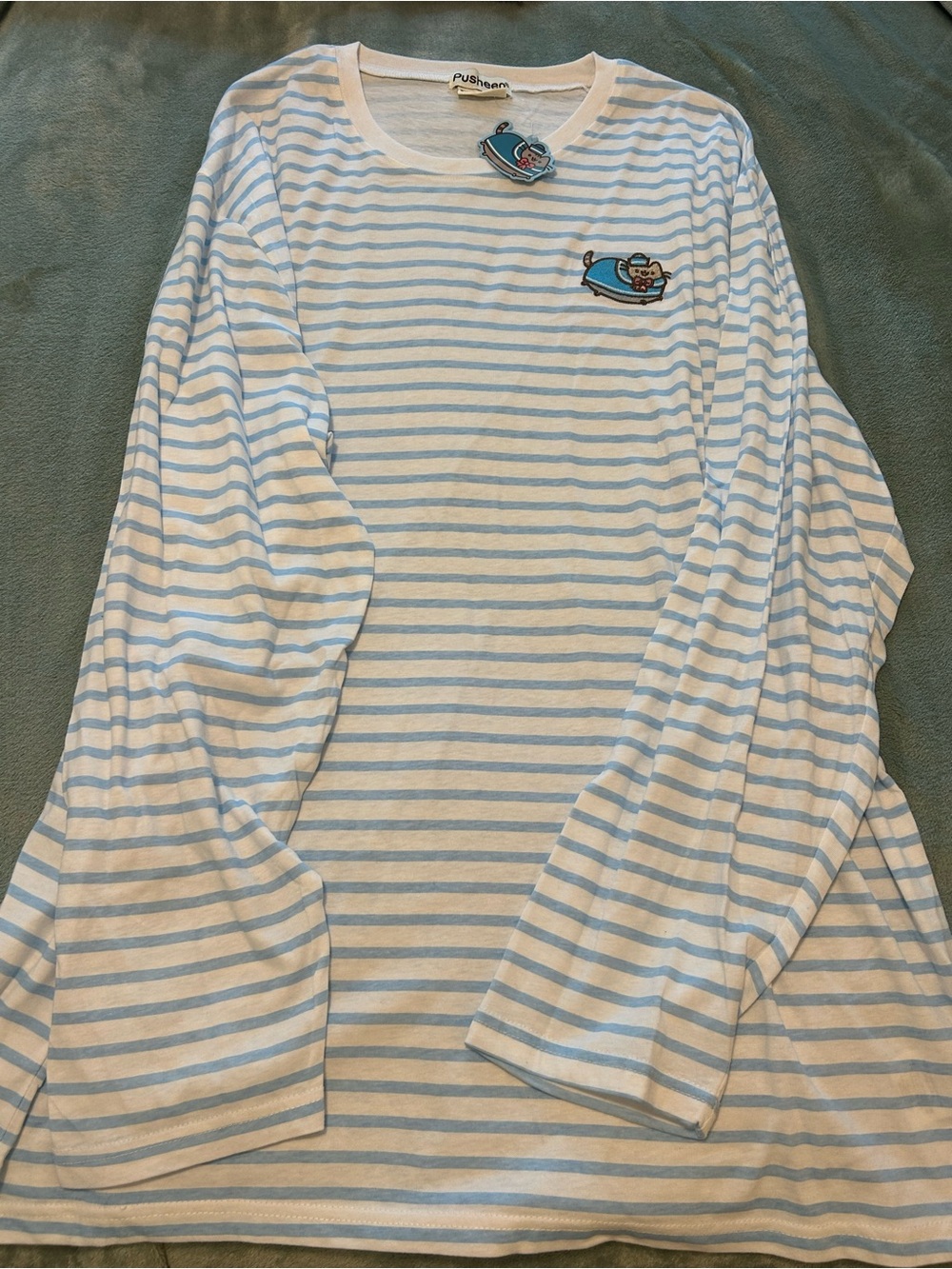 Pusheen Light Blue & White Striped Nautical Long-Sleeve Tee Size 3X NWT
